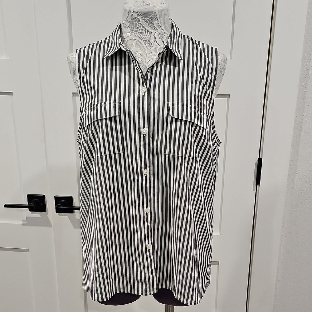 J. Jill Black and White Striped Button Down Shirt